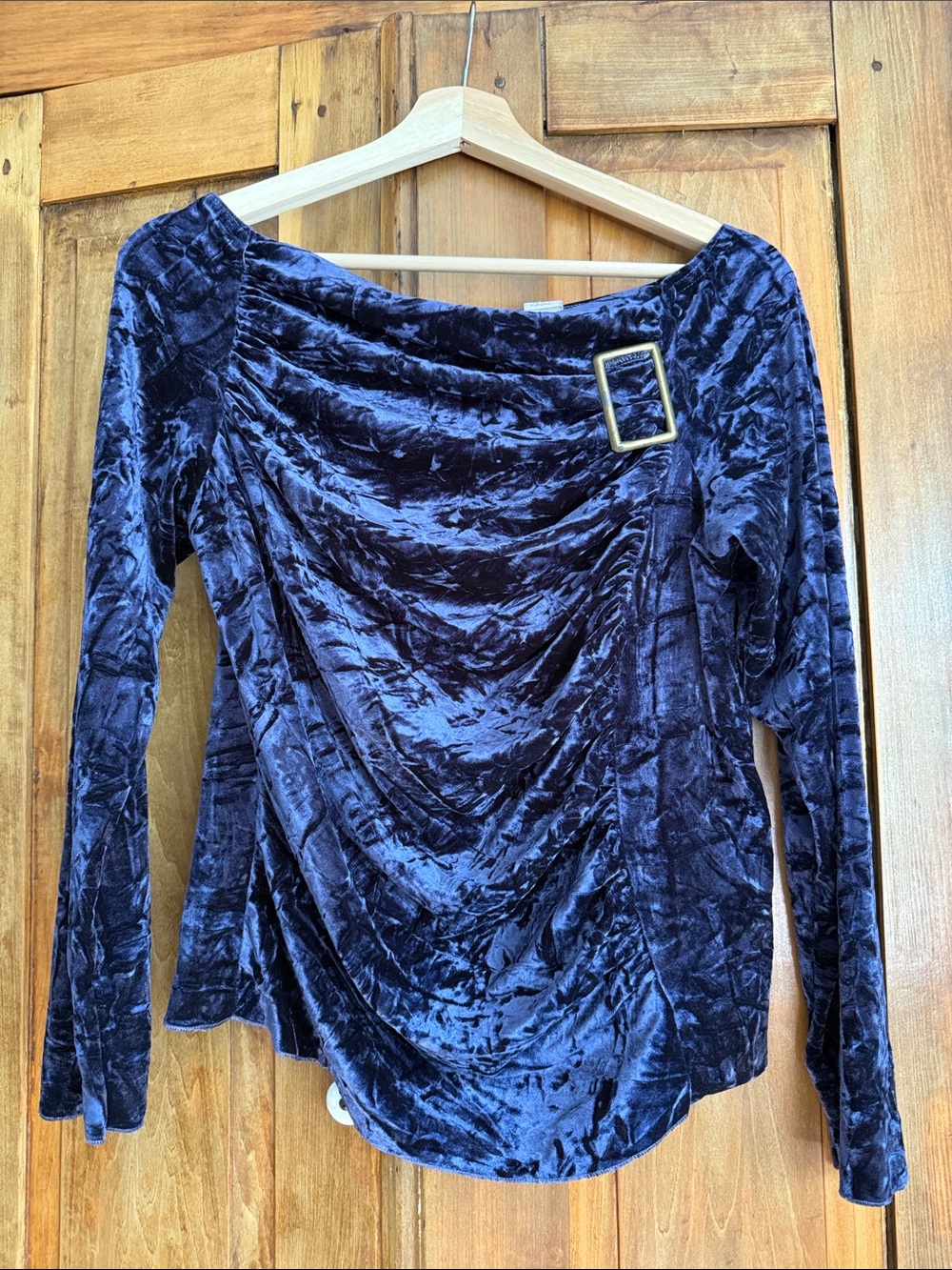 Vintage 90s Purple Crushed Velvet Ruched Top w/ Buckle L Goth Dark Romance